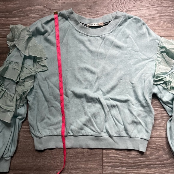 Alice+Olivia Blue Green Crew Neck Long Ruffle Sleeves Cropped Sweatshirt Size M - Picture 5 of 8